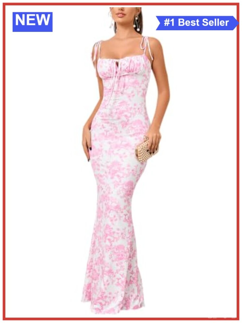 Women's Floral Maxi Dress Spaghetti Strap Bodycon Mermaid Hem Wedding Guest